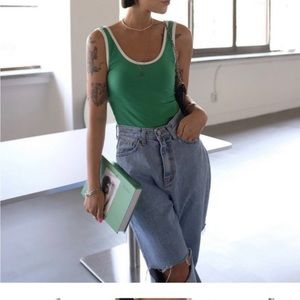 Green/White Tank With Back Scoop